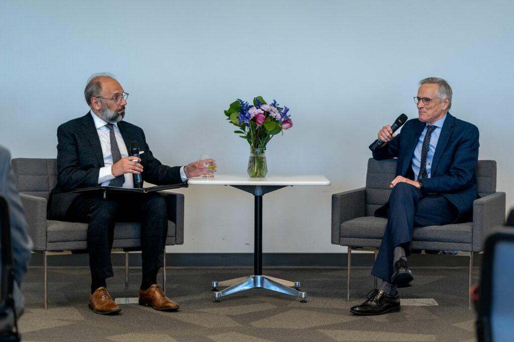 From left to right: John Sorensen, OsgoodePD alumnus, Faculty and Tax Partner at Gowling WLG LLP, and The Honourable Marc Noël, Chief Justice of the Federal Court of Appeal.